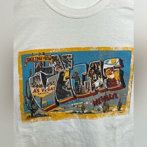 Las Vegas Graphic T Shirt Greetings From Vegas Postcard Retro Travel Tee Large